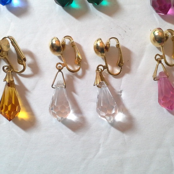 Teardrop Gem Colored Clip Earrings Leverbacks - Picture 6 of 8